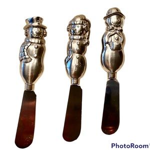 Snowman 3 Snowmen Cheese Butter Jam Jelly Knife Spreader Set Table Christmas